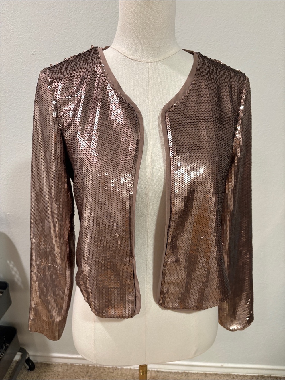 BB Dakota Rose Gold Sequin Open Blazer